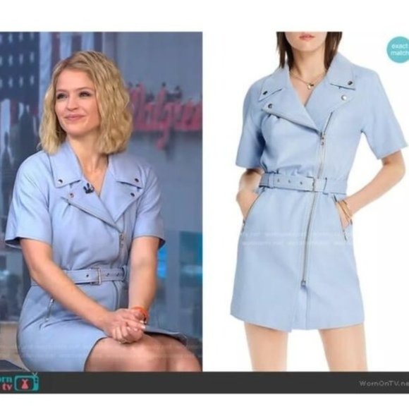 LINI Blue Margeaux Belted Asymmetric Full-Zip Leather Mini Dress NWT - Picture 2 of 6